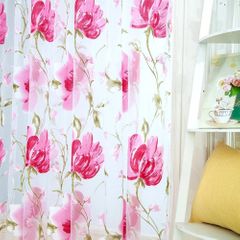 Ink Wash Large Floral Window Curtain - Adhesive Printed Curtain for Bedroom & Living Room, 100cm x 270cm, Rod Pocket Installation Pink 1*Panel