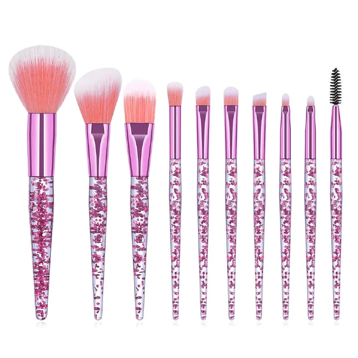 Makeup Brush Set 10 PCS Stylish Glitter Handle Makeup Brushes Professional Face Powder Foundation Blending Blush Eye Shadow Eyeliner Lip Cosmetic Brush