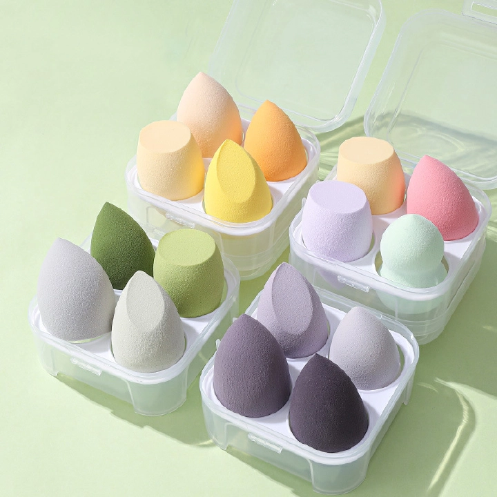 4 Pcs   Powder Puffs Makeup Sponge Set Blender Beauty Foundation Blending Sponge, Flawless for Liquid, Cream, and Powder, Multi-colored Makeup Sponges with Storage Box