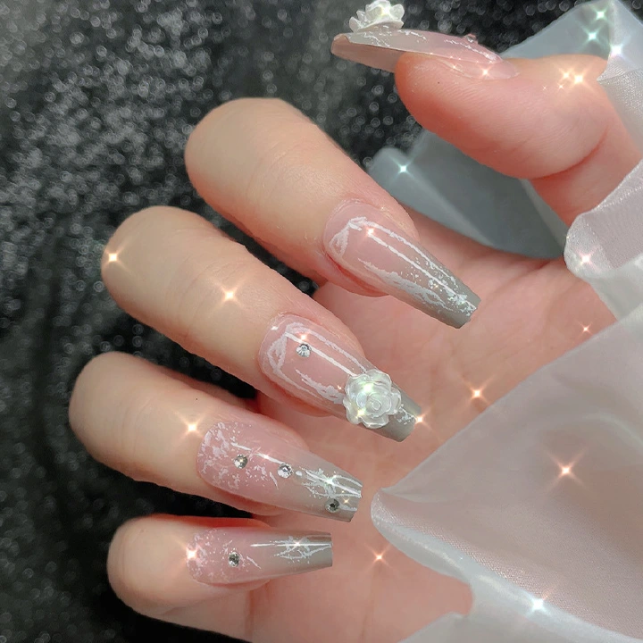 24pcs Fake Nails Suitable for summer Reusable Stick On Nails Press on Full Cover False Nail Tips ,Nail Beauty Finger Manicure ,Removable false nails