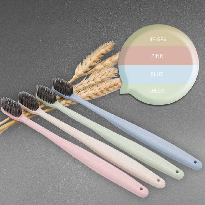 5PCS Eco Friendly Toothbrush Natural Wheat Straw Handle Bamboo Charcoal Bristle Adult Soft Ultra Fine Bristles Toothbrushes