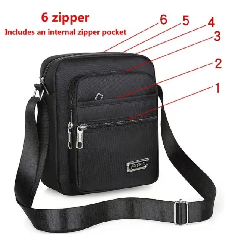 Men Crossbody Bags Male Nylon Shoulder Bags Boy Messenger Bags Man Handbags for Travel Casual Large Satchel Grey Black 6 zippers