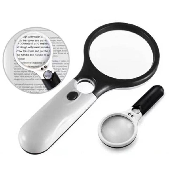 45x 10X Handheld Reading Magnifier Illuminated With 3 LED Microscope Lens Jewelry Magnifying Reading Glass Repair Tool 3 LED Light 45X Magnifying Glass Lens Mini Pocket Handheld Microscope Reading