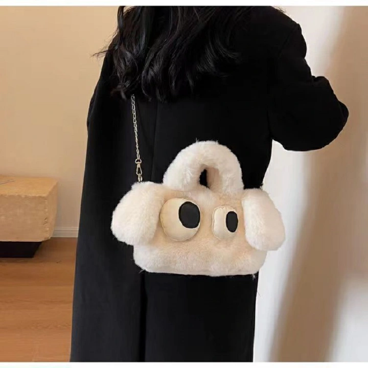 Autumn and winter furry bag women's big-eyed puppy handbag, cute girly plush crossbody bag, women's bag, Casual Tote tote bag The quality of the whole network is first