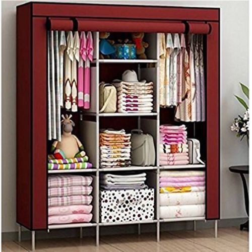 Maroon Portable Wardrobe 3 Column - Maroon