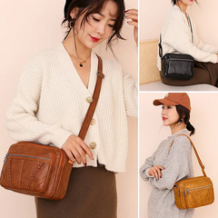 New Multi-Pocket Shoulder Bags PU Leather Ladies Bags Purses Handbags Women Sling Bags Office Messenger Bags Brown