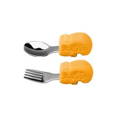 Solid Feeding Hippopotamus Baby Baby Learn To Eat Training Short Handle Stainless Steel Tableware Children Silicone Food Fork Spoon orange color