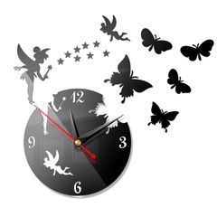 Little Fairy Originality Wall clock  Wall Art Three-dimensional Home Decoration DIY clock Without battery Black as picture