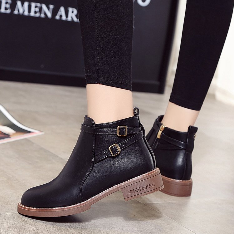 New Women’s  Ankle Boots Fashion Retro Platform Shoe Woman Round Toe Med (3cm-5cm) Zapatos De Mujer Ladies Shoes