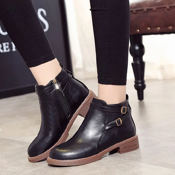 Women's Anti-Slip Doc Martens With Low Heels And Belt Buckles