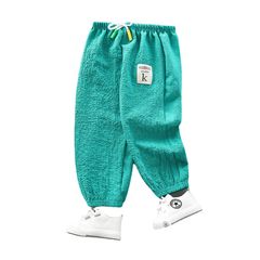 Pants Summer Children's Simple Personality Versatile Mosquito Resistant Pants Breathable Thin Girls' Loose Harlan Lantern Crop Pants Clothes 110cm Green