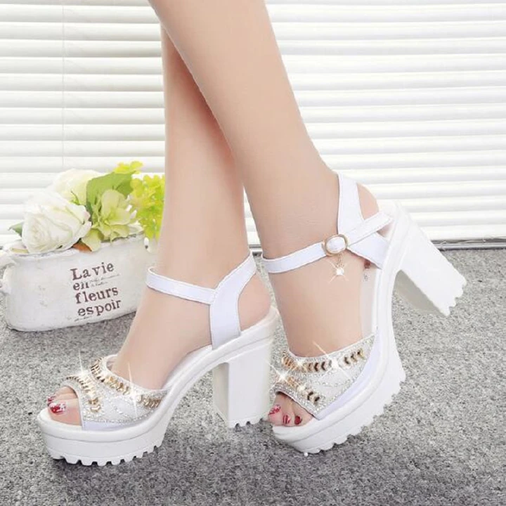 5 Cm Thick Fish Mouth Sandals Fashion Rhinestone Sponge Platform Sandals