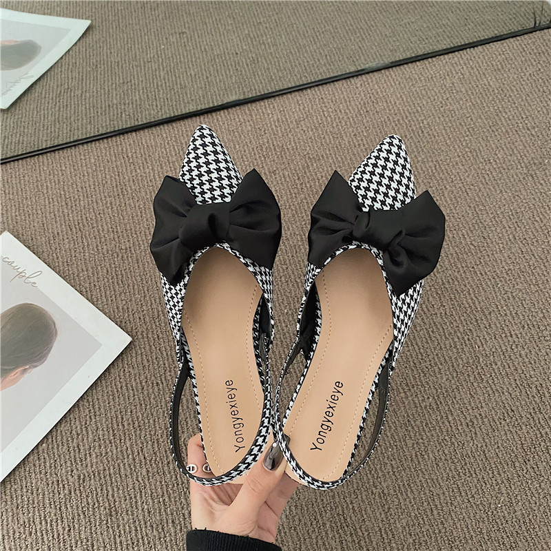 French Thick Heel Bowknot Sandals Women Summer 2022 New Elegant Medium Heel Women's shoes Fashion Grid Design Pumps sandales