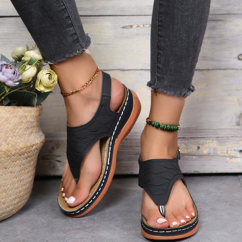 Flats Sandals New Summer Women Strap Sandals Women's Flats Open Toe Solid Casual Shoes Rome Wedges Thong Sandals Ladies Shoes