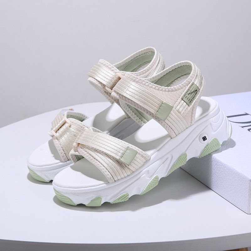 Flats Sandals New Women’s Shoe Sandals Female Fairy Style Summer Wild Flat Velcro Sneakers ins Net Red bear Women's Shoes Girl Roman Shoes Comfortable