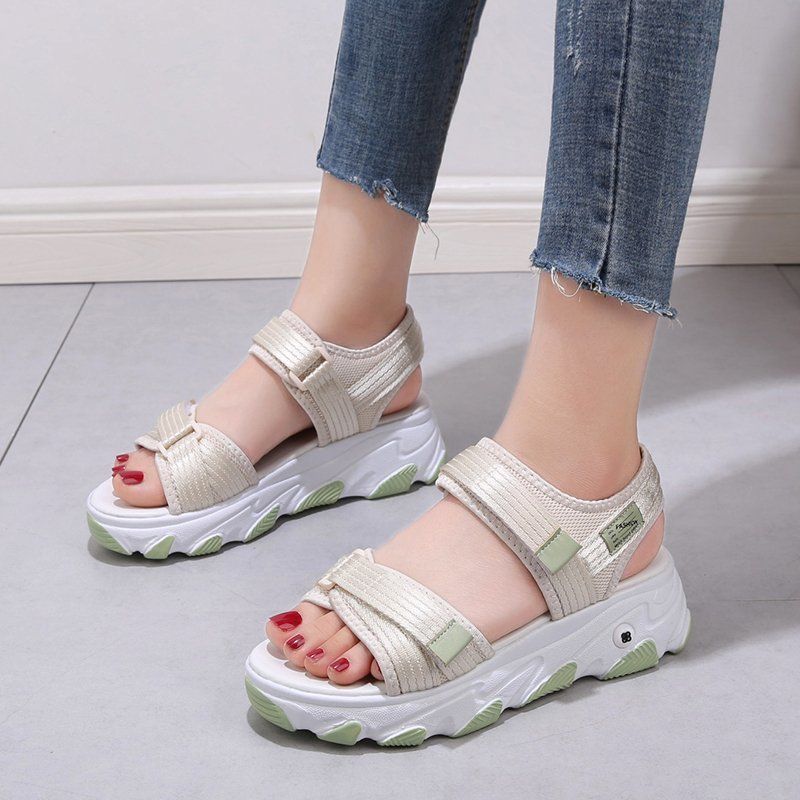 Flats Sandals New Women’s Shoe Sandals Female Fairy Style Summer Wild Flat Velcro Sneakers ins Net Red bear Women's Shoes Girl Roman Shoes Comfortable