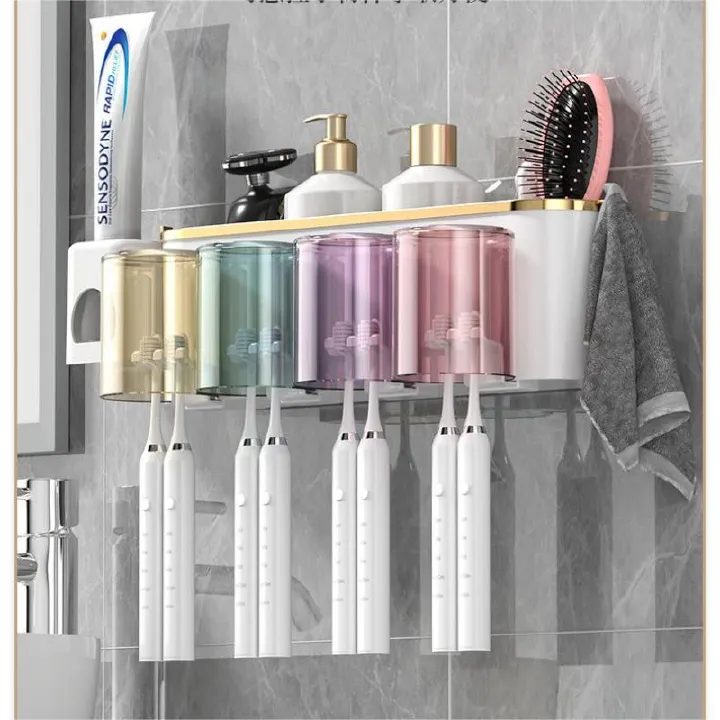 Toothbrush Rack Mouthwash Cup Bathroom Perforation-Free Wall Hanging Storage Rack