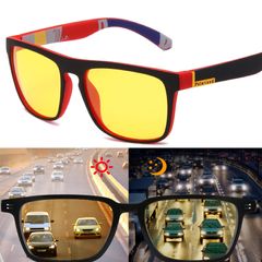 New Night Vision Glasses Men Accessories Polarized Sunglasses Yellow Lens Anti-Glare Goggle Night Driving Sun glasses UV400 Eyewear Red frame mercury/blue leg 4.7*13.2cm