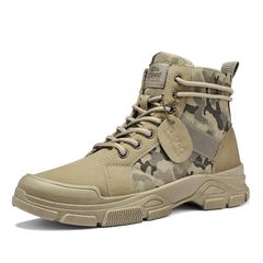 Ankle & Bootie Men's Camouflage Autumn/Winter Thick Soled Desert Military Boots Outdoor High Tops Breathable Desert Work Shoes 41 Khaki