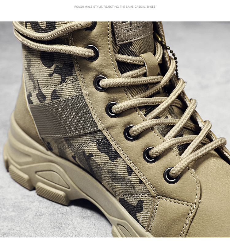 Ankle & Bootie Men's Camouflage Autumn/Winter Thick Soled Desert Military Boots Outdoor High Tops Breathable Desert Work Shoes