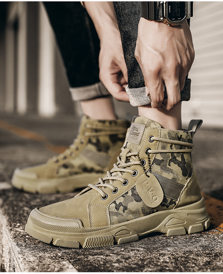 Ankle & Bootie Men's Camouflage Autumn/Winter Thick Soled Desert Military Boots Outdoor High Tops Breathable Desert Work Shoes