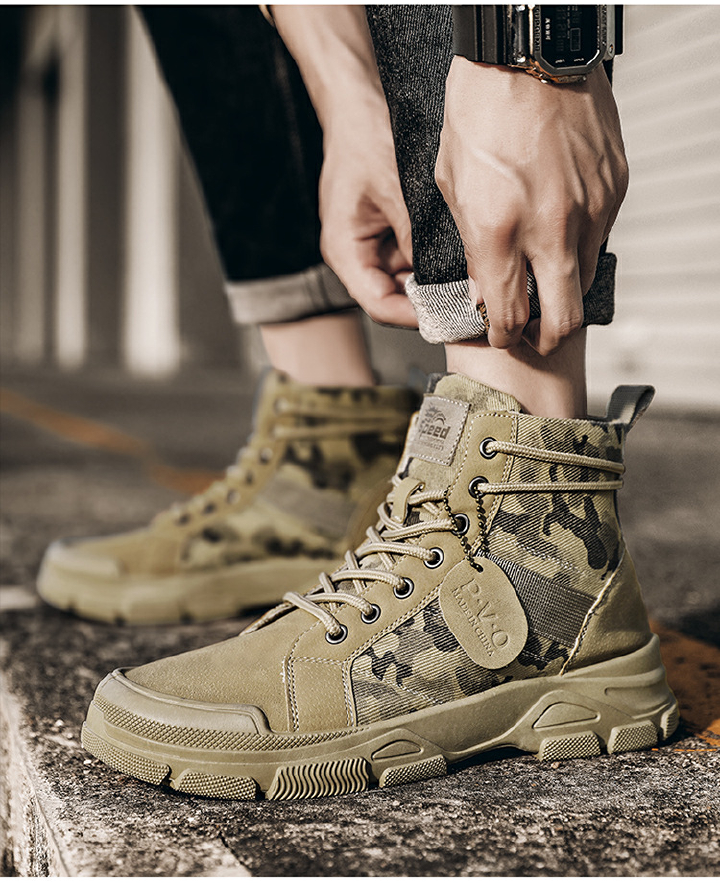 Men's Camouflage Thick Soled Outdoor High Top Breathable Desert Work Shoes
