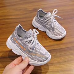 Athletic & Outdoor  Kids Shoes  New Children's Sports Flying Fabric Breathable Mesh Panel Shoes Lightweight Boys' Casual Shoes 30 Gray