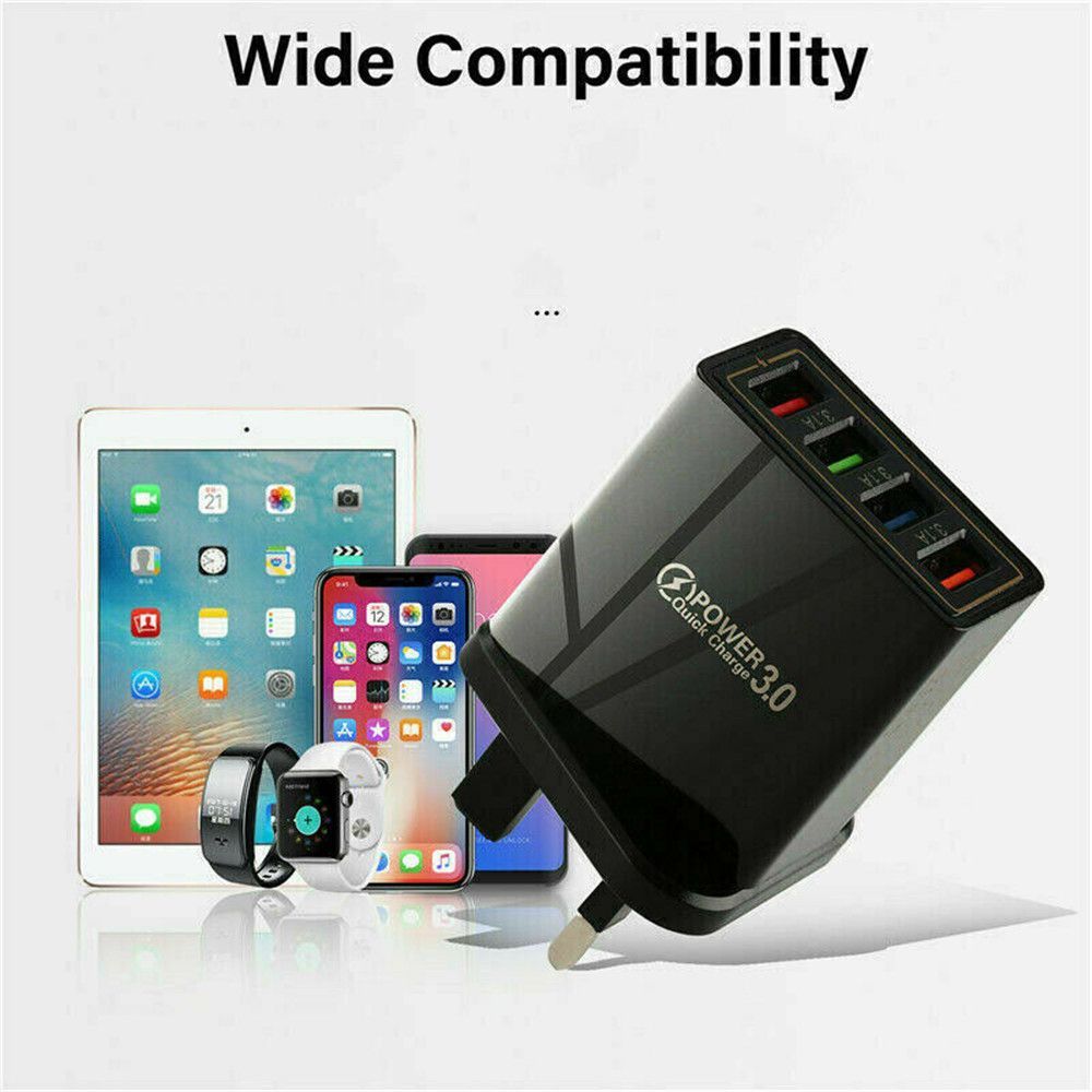 Wall Chargers Fast/Faster charger 4 USB charger port power adapter with UK plug multiple USB port smartphone/phone charger adapter