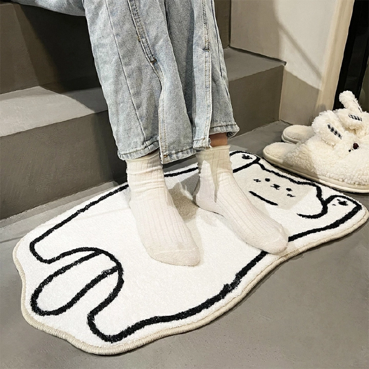 Cute Cat Rug Bedroom Non-Slip Short Hair Irregular Bed Rug Bathroom