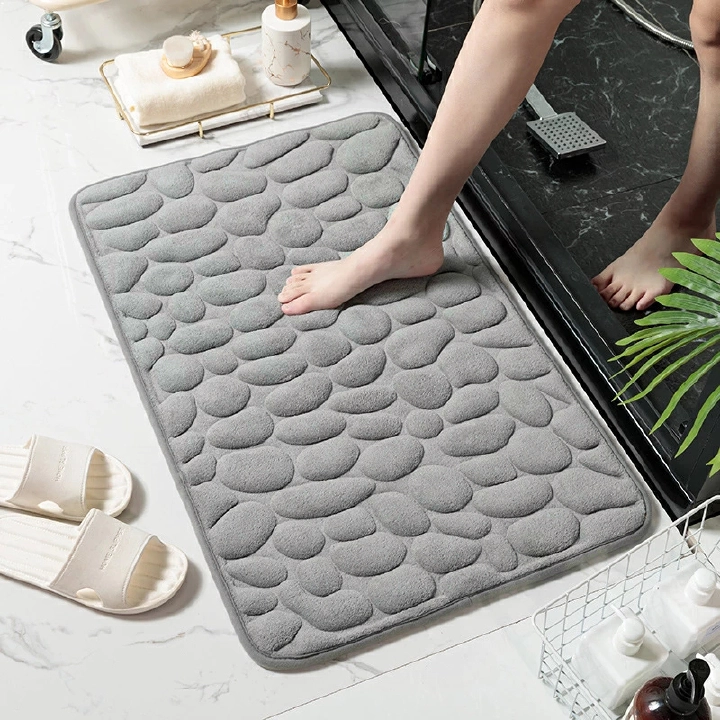 Bathroom Rug Memory Foam Embossed Velvet Living Room Non-Slip Cobblestone Mat
