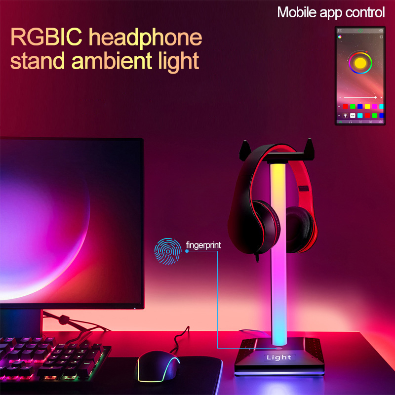 Headphone Stand Atmosphere Light One For Two Decoration Game RGB Picking Up Syllables Playing Music Table Lamp Touch Mobile Phone APP Control Symphony