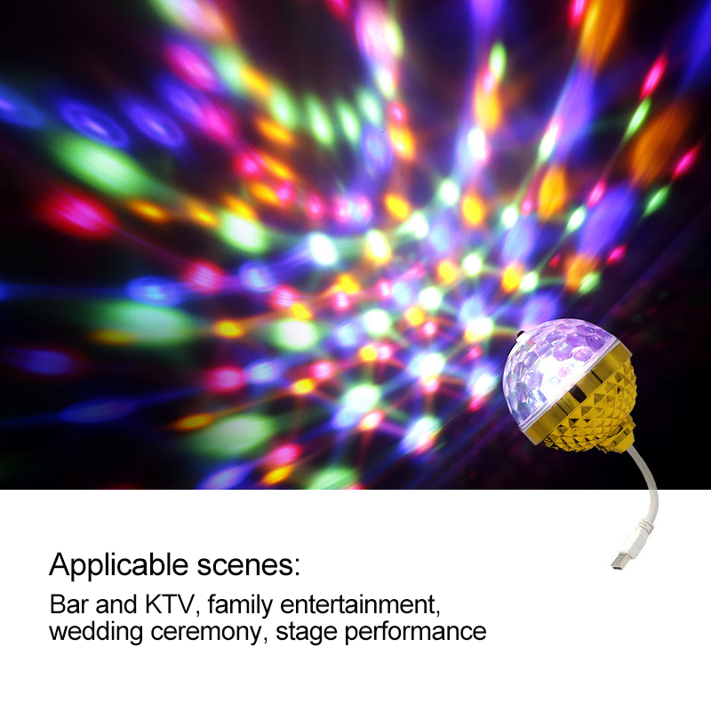 360° Rotating Disco Ball Light Golden Self-propelled Light Automatic Color Change USB Interface Power Supply KTV Bar Family Night Light Atmosphere Small