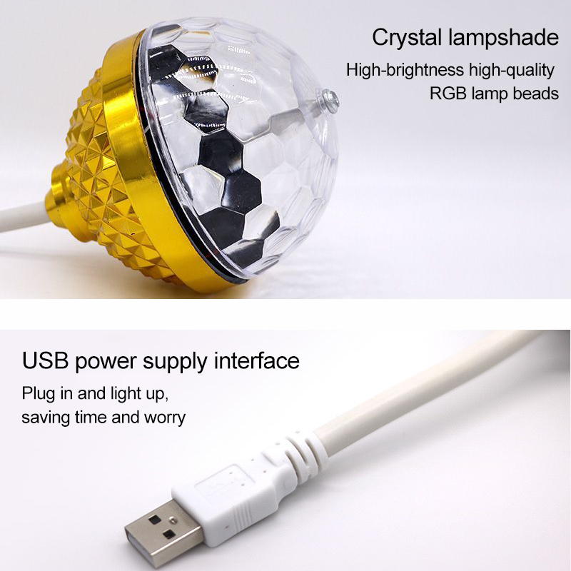 360° Rotating Disco Ball Light Golden Self-propelled Light Automatic Color Change USB Interface Power Supply KTV Bar Family Night Light Atmosphere Small