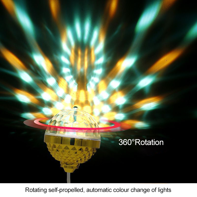 360° Rotating Disco Ball Light Golden Self-propelled Light Automatic Color Change USB Interface Power Supply KTV Bar Family Night Light Atmosphere Small