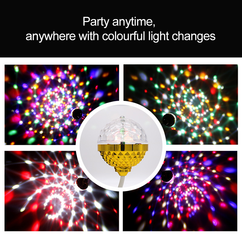 360° Rotating Disco Ball Light Golden Self-propelled Light Automatic Color Change USB Interface Power Supply KTV Bar Family Night Light Atmosphere Small