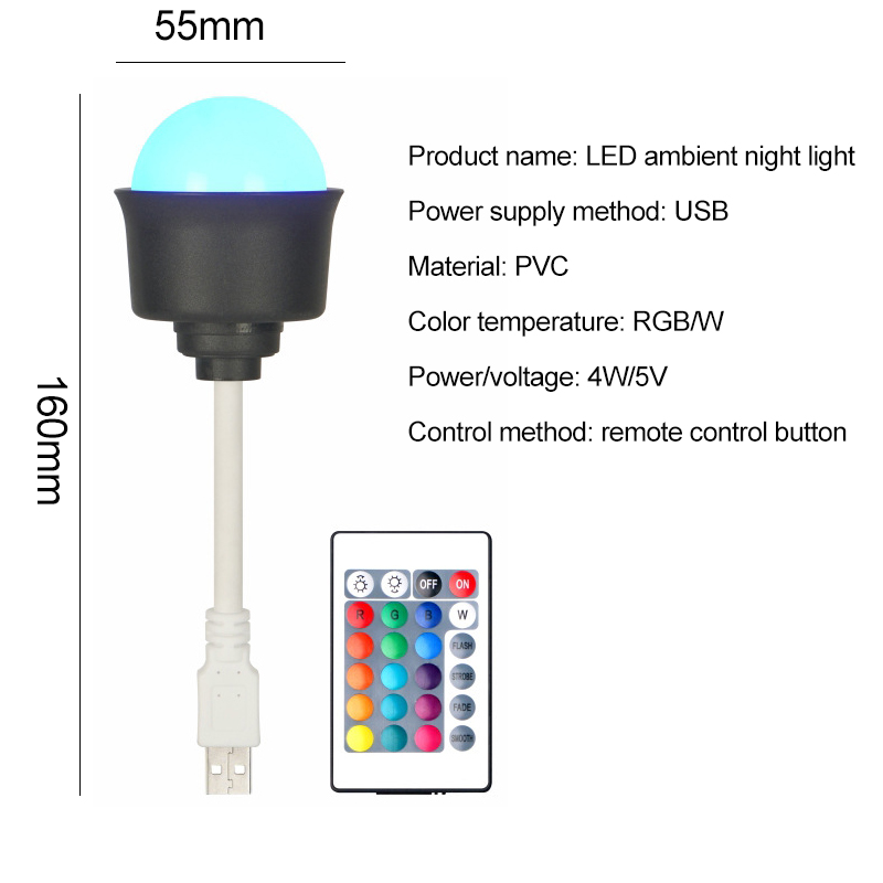 LED Atmosphere Night Light RGB Disco Lamps Ball Small Portable USB Power Supply Hose 360° Turn Remote Control Control Light Change Gift Home KTV Bar Bedroom