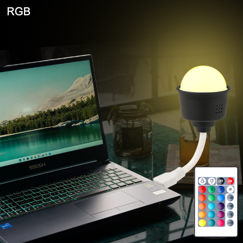 LED Atmosphere Night Light RGB Disco Lamps Ball Small Portable USB Power Supply Hose 360° Turn Remote Control Control Light Change Gift Home KTV Bar Bedroom