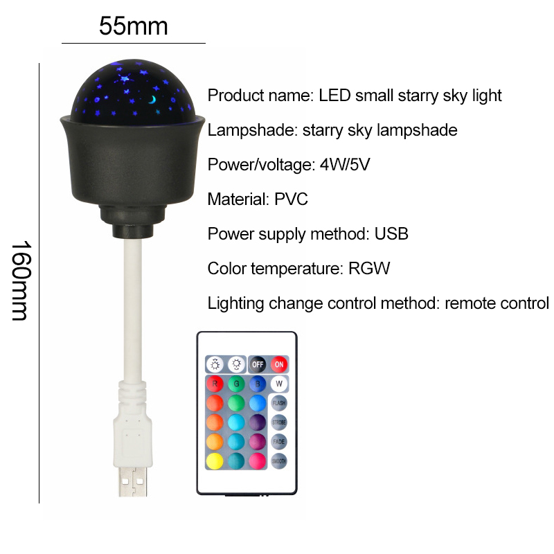 LED Small Starry Sky Atmosphere Night Light Projection RGB Disco Lamps Ball Small Portable USB Power Supply Remote Control Lighting Changes KTV Bar Home Entertainment