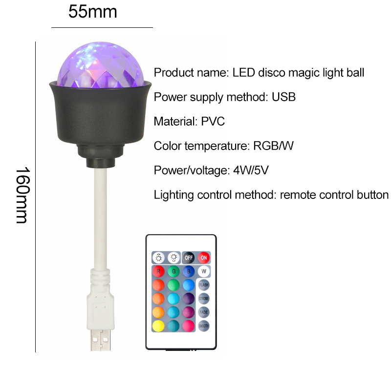 LED Disco Magic Lamps Ball Atmosphere Night Light Living Room Bar KTV Mini Portable Remote Control RGB Projection Light USB Interface Power Supply Gift