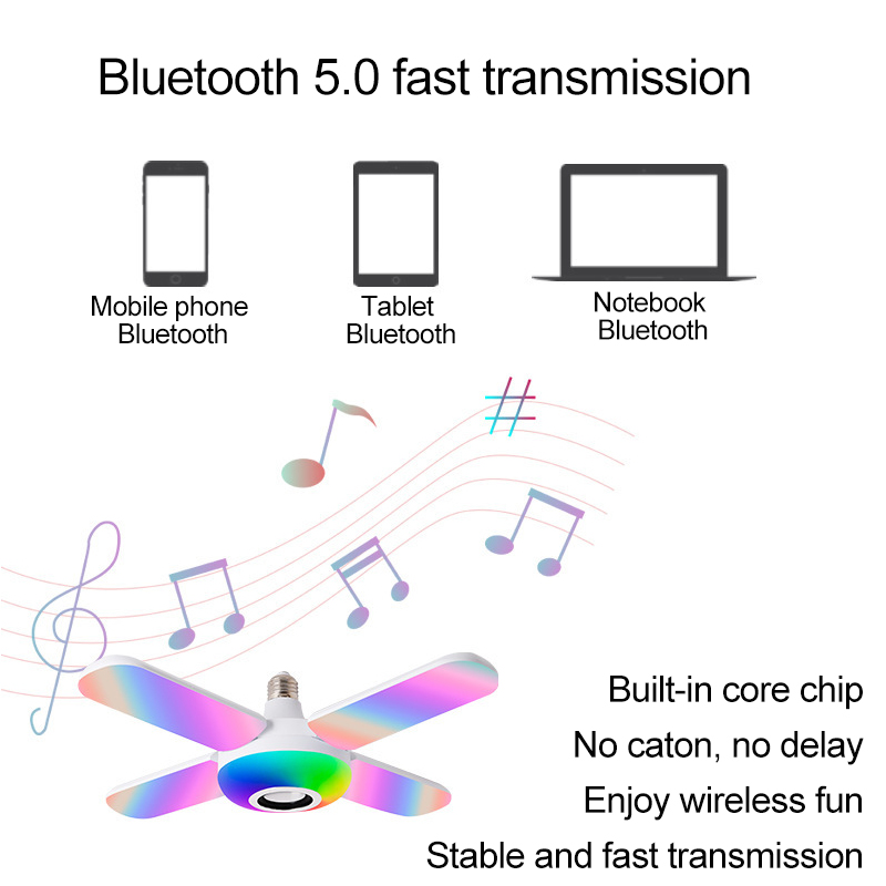 LED bulbs Bluetooth Connection To Play Music Remote Control To Adjust Colorful RGB Lighting And Audio Universal E27 Lamp Holder Folding Shrink Living Room Bedroom KTV