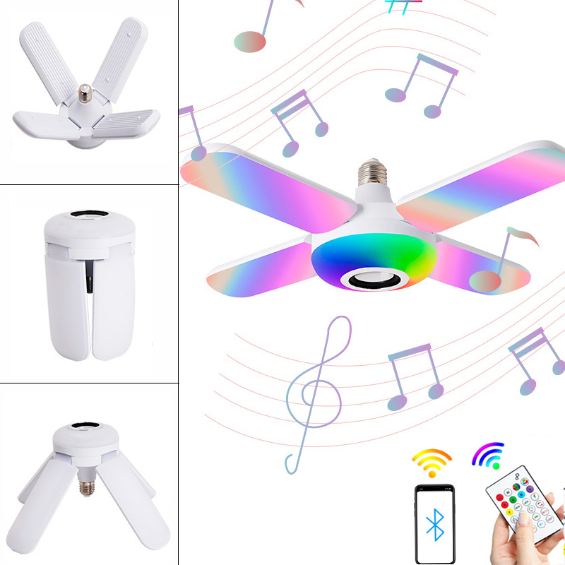 LED bulbs Bluetooth Connection To Play Music Remote Control To Adjust Colorful RGB Lighting And Audio Universal E27 Lamp Holder Folding Shrink Living Room Bedroom KTV