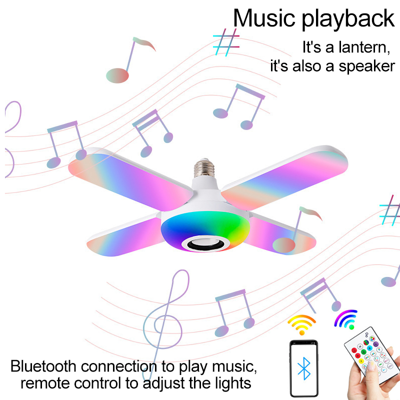 LED bulbs Bluetooth Connection To Play Music Remote Control To Adjust Colorful RGB Lighting And Audio Universal E27 Lamp Holder Folding Shrink Living Room Bedroom KTV