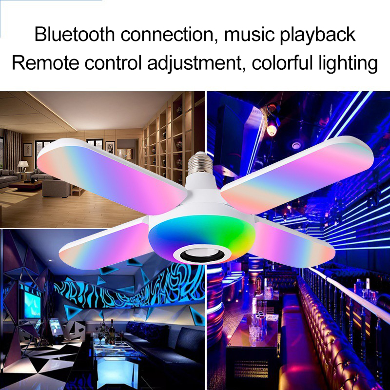 LED bulbs Bluetooth Connection To Play Music Remote Control To Adjust Colorful RGB Lighting And Audio Universal E27 Lamp Holder Folding Shrink Living Room Bedroom KTV