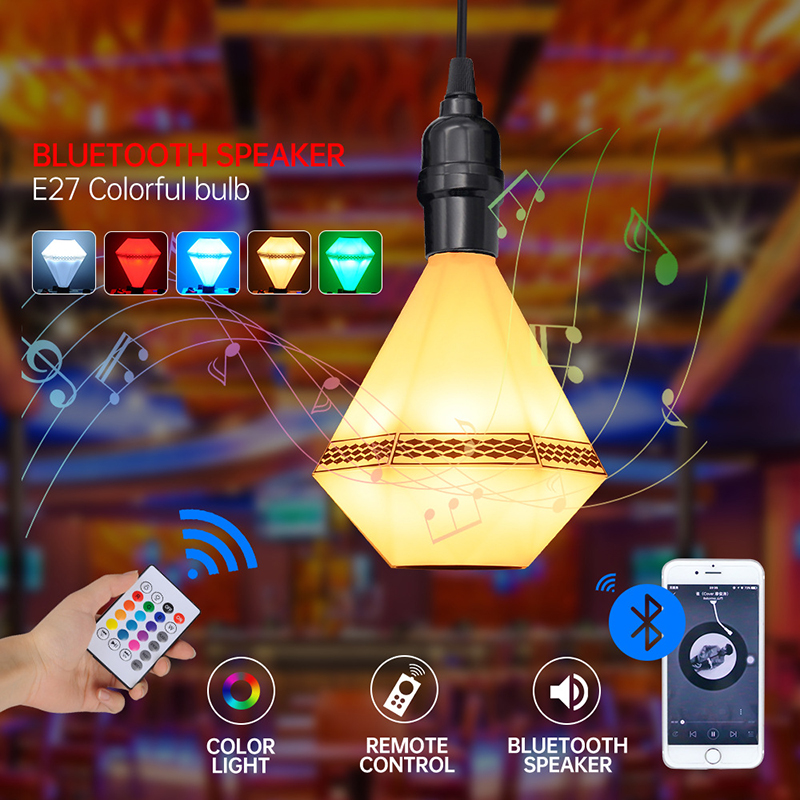 Diamond-shaped Speaker LED Bulbs Remote Control Symphony RGB Lighting Connected To Bluetooth Can Play Music E27 15W Atmosphere Light Bar KTV Bedroom Living Room