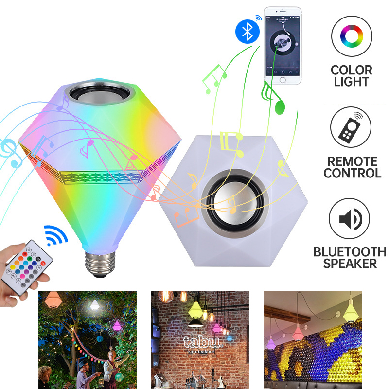 Diamond-shaped Speaker LED Bulbs Remote Control Symphony RGB Lighting Connected To Bluetooth Can Play Music E27 15W Atmosphere Light Bar KTV Bedroom Living Room