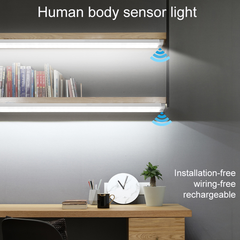 LED Human Body Induction Night Light Wall Lamp Strip USB Charging Wireless Bedside Wardrobe Bedroom Corridor Magnet Installation White Light Heating Cabinet