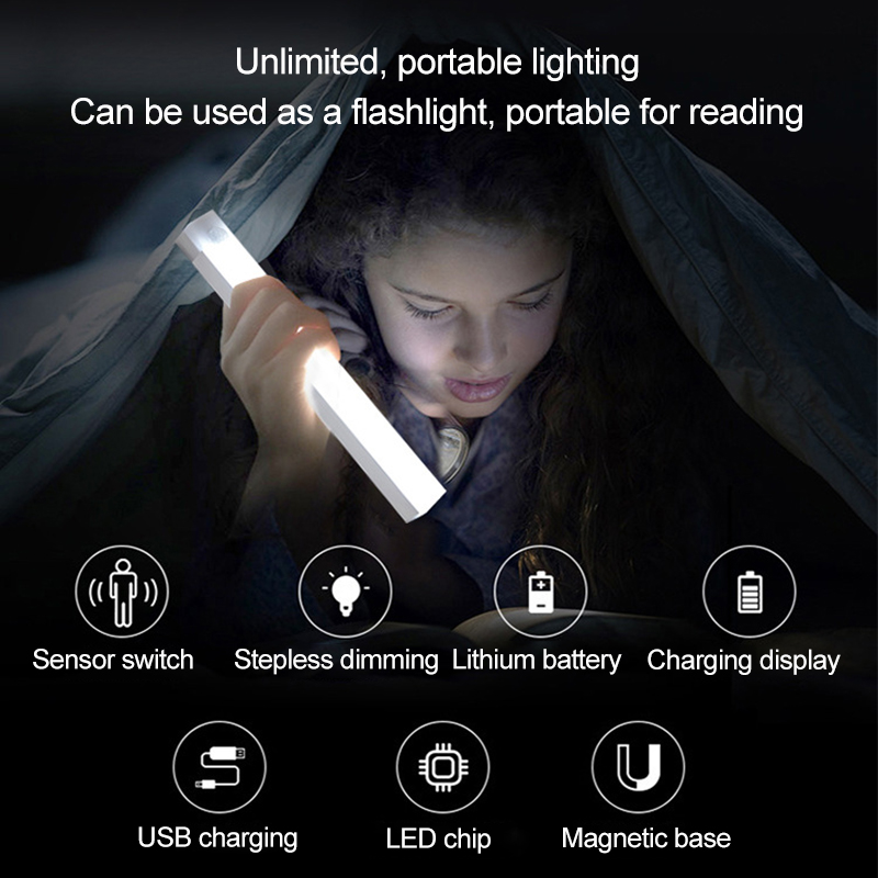 LED Human Body Induction Night Light Wall Lamp Strip USB Charging Wireless Bedside Wardrobe Bedroom Corridor Magnet Installation White Light Heating Cabinet
