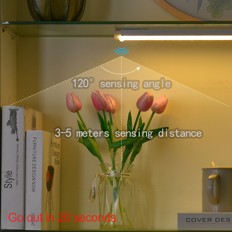 LED Human Body Induction Night Light Wall Lamp Strip USB Charging Wireless Bedside Wardrobe Bedroom Corridor Magnet Installation White Light Heating Cabinet