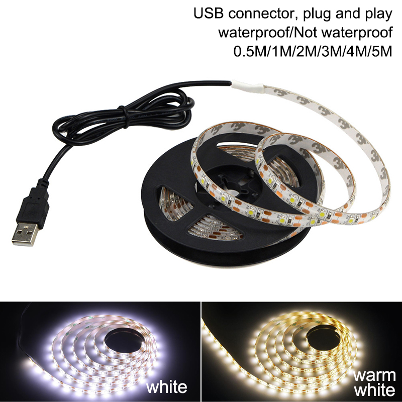 LED Monochrome Strip Lights With USB Interface 2835 SMD DC5V White /Warm White Light 0.5M/1M/2M/3M/4M/5M Waterproof/Non-waterproof TV Background Wall Decoration Atmosphere