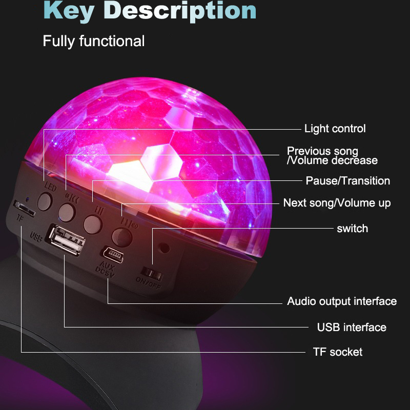 Bluetooth Audio Light Stage Disco Rotating Lamp Projection Light LED Colorful Light KTV Little Magic Ball Playing Music U Disk TF Card Playing Bungee Atmosphere Home Room